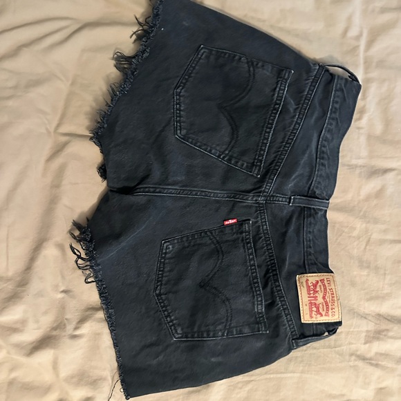Levi's 501 Black Frayed Jean Shorts - Picture 2 of 3